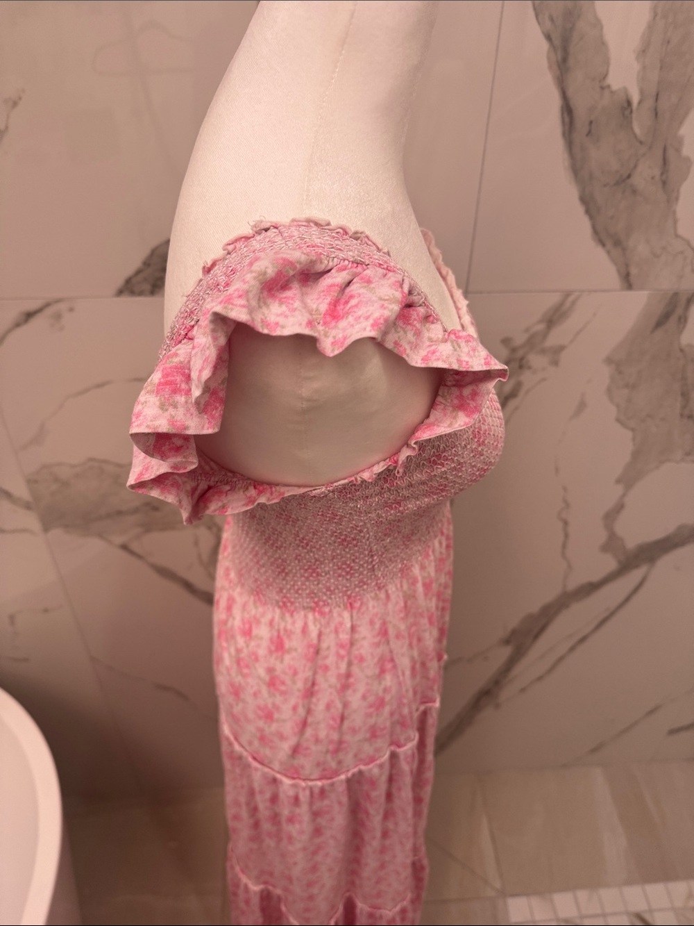LoveShackFancy Chesie Pink Floral Smocked Maxi Dress Ruffle Straps Rosebud Print - Picture 7 of 10
